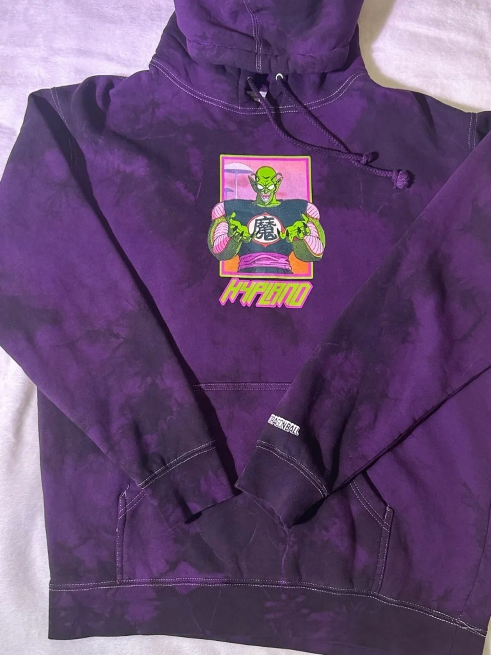 Purple Graphic Crewneck Hoodie with Neon Alien Motif